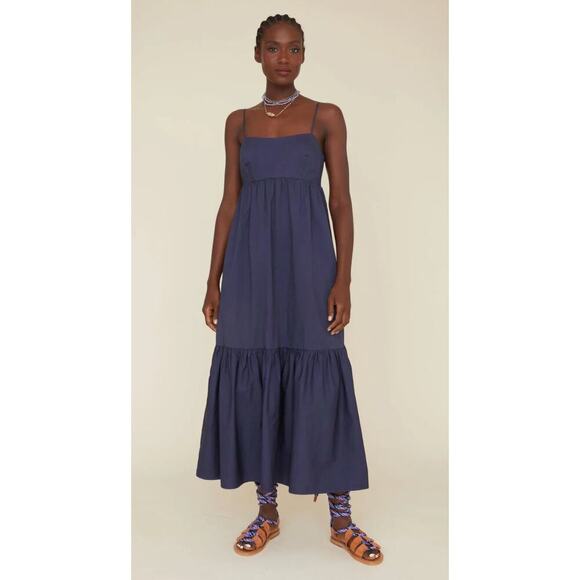 XIRENA Freya Dress Navy Blue Cotton Smocked Maxi Ruffle Hem Tuckernuck - Picture 9 of 14